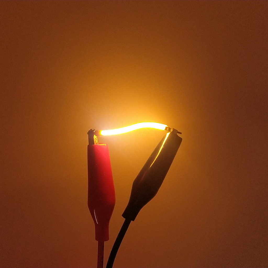 Світлодіодна нитка "філамент", гнучка, біла тепла 2700K, 40 мм, CZ-FILL-40WW-3V-F