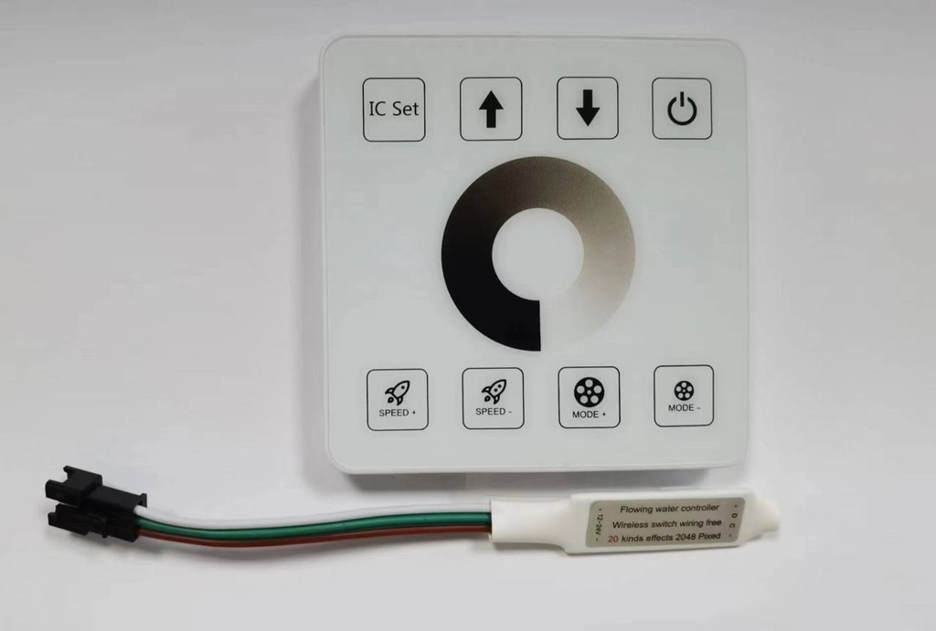 Адресний LED Контролер Running Water 12-24V, для білої адресної стрічки, Радіокерована сенсорна настінна панель + "хвостік", біла, CR2032 батарейка, 2048 макс.пікселів